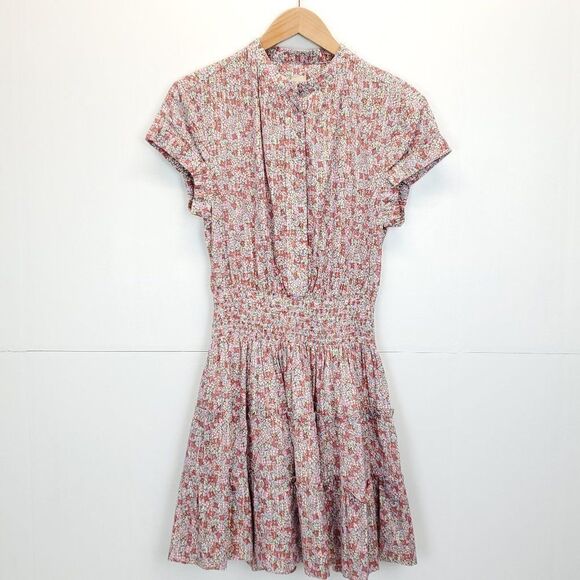 Rebecca Taylor Short Sleeve Eva Smocked Floral Mini Dress - Picture 5 of 14